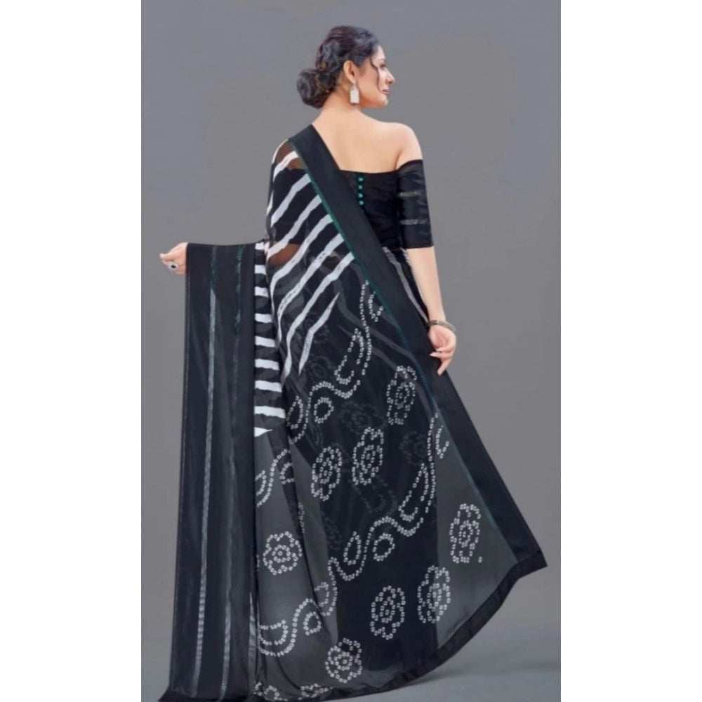 Amfyn Women's Sattin Patta Printed Saree With Unstitched Blouse (Black, 5-5 Mtrs)