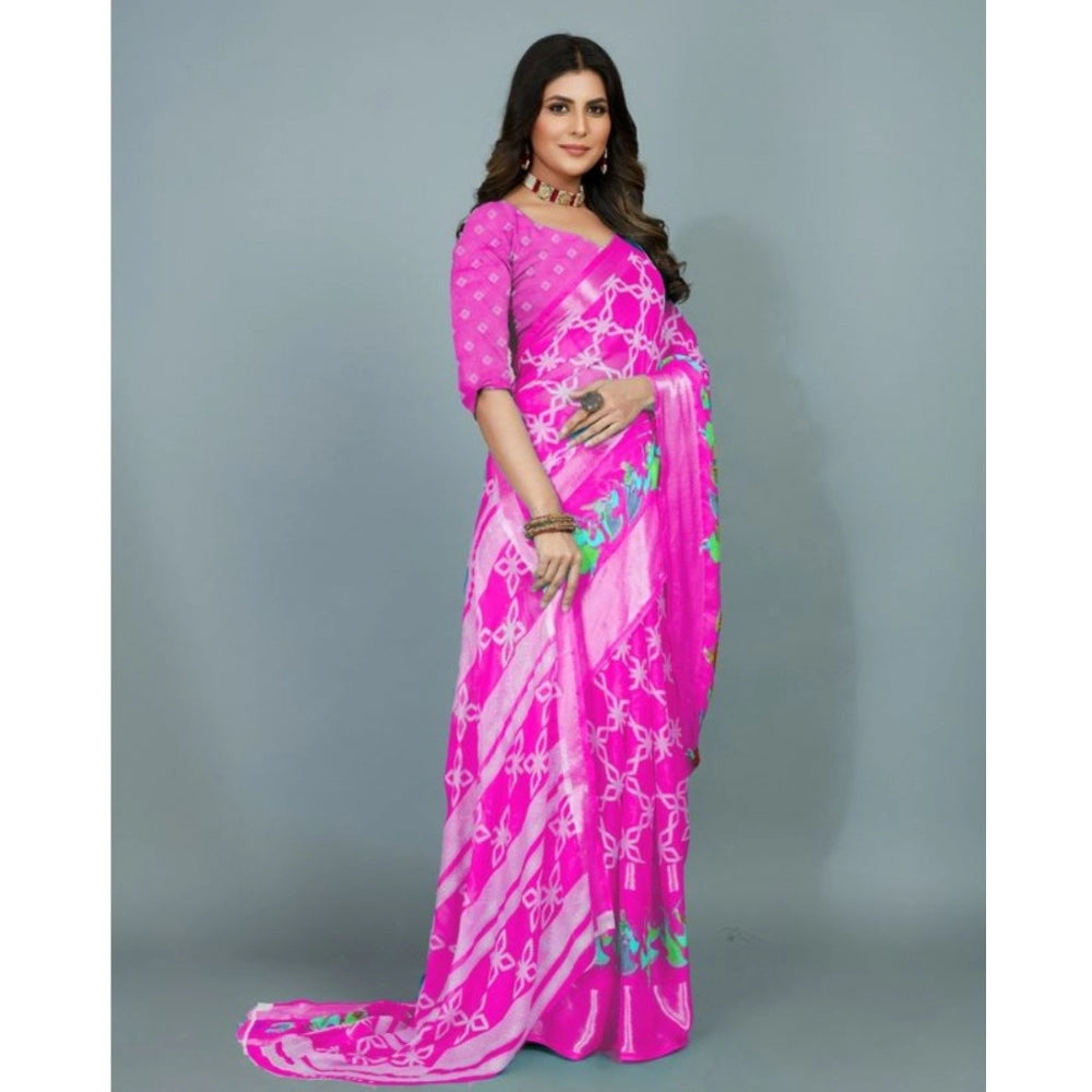 Amfyn Women's Moss Chiffon Printed Saree With Unstitched Blouse (Pink, 5-5 Mtrs)