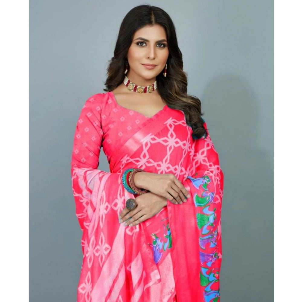 Amfyn Women's Moss Chiffon Printed Saree With Unstitched Blouse (Rani, 5-5 Mtrs)