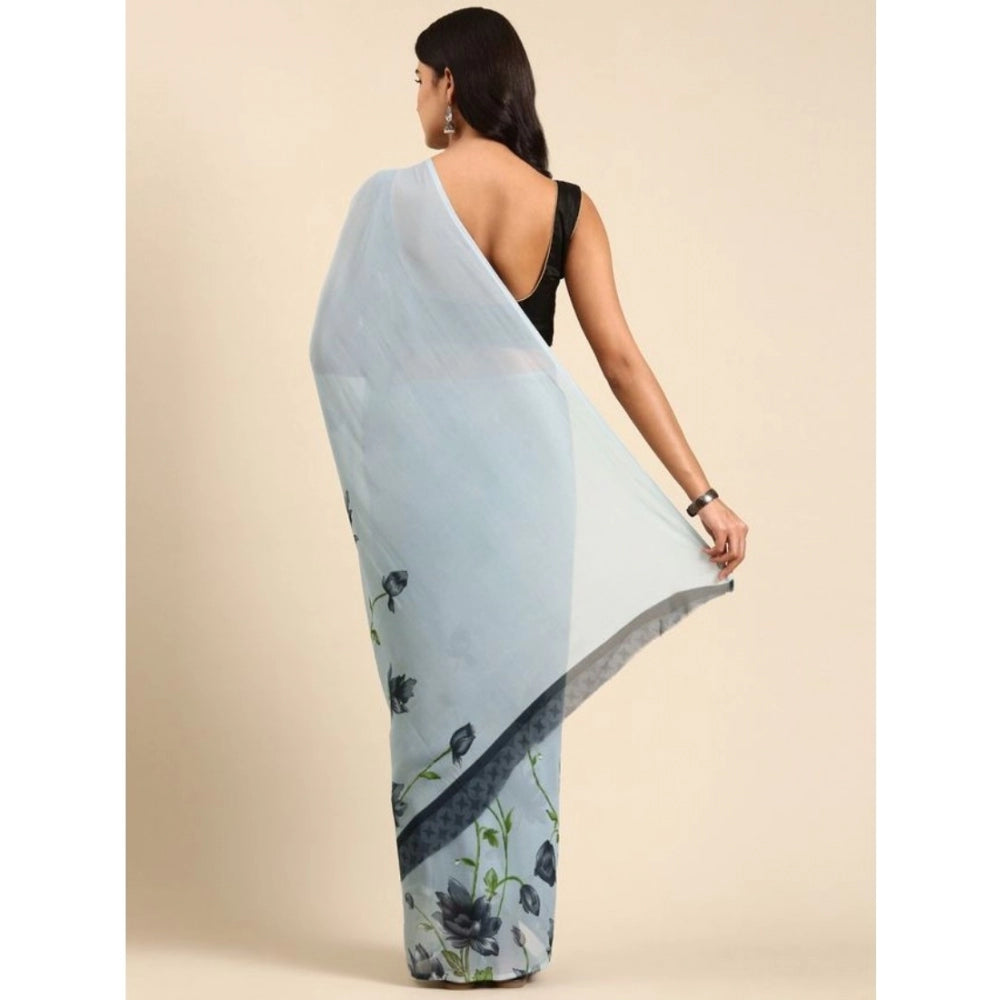 Amfyn Women's Georgette Printed Saree With Unstitched Blouse (Grey, 5-5 Mtrs)