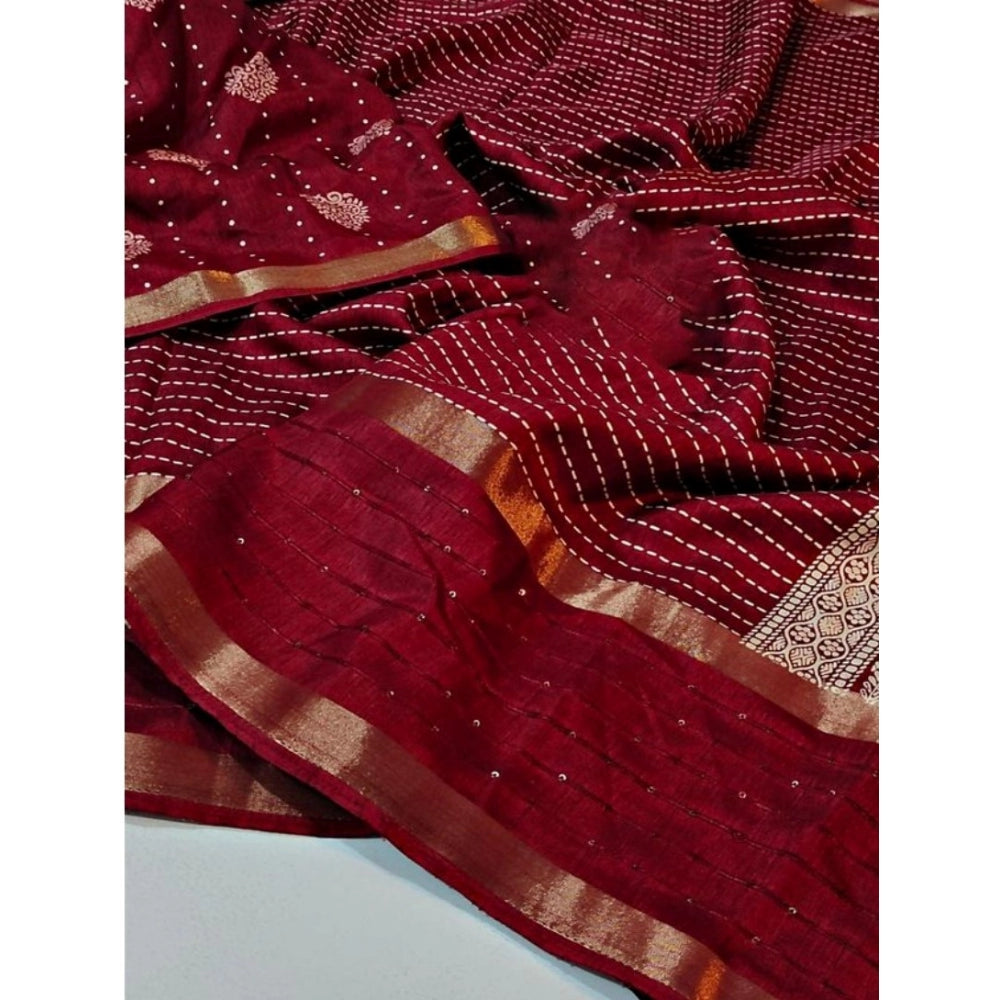 Amfyn Women's Dola Silk Printed Saree With Unstitched Blouse (Red, 5-5 Mtrs)