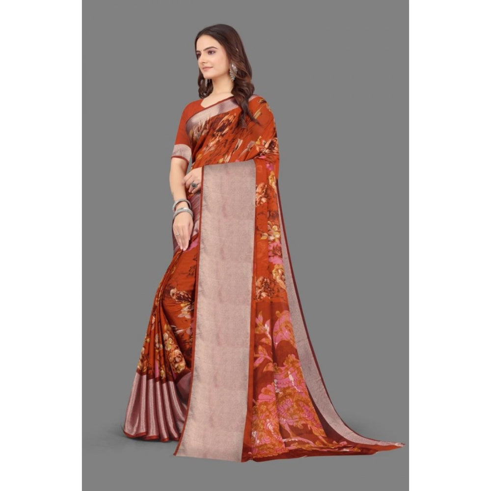 Amfyn Women's Chiffon Printed Saree With Unstitched Blouse (Red, 5-5 Mtrs)