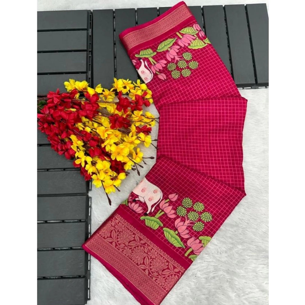 Amfyn Women's Dola Silk Printed Saree With Unstitched Blouse (Pink, 5-5 Mtrs)