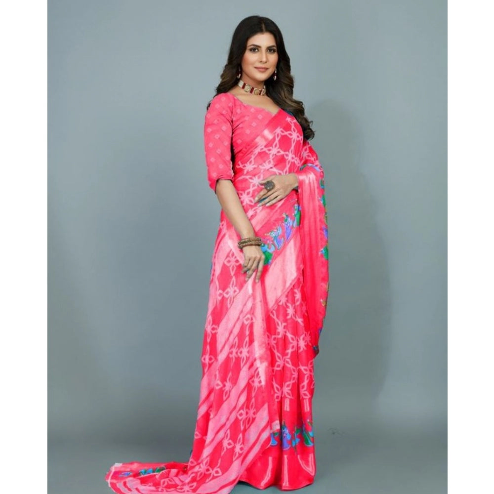 Amfyn Women's Moss Chiffon Printed Saree With Unstitched Blouse (Rani, 5-5 Mtrs)