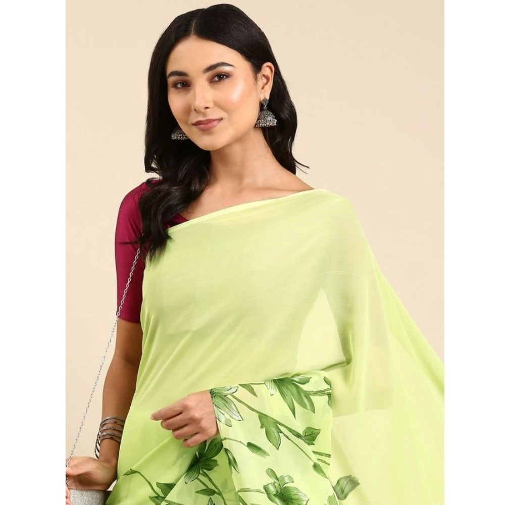 Amfyn Women's Georgette Printed Saree With Unstitched Blouse (Green, 5-5 Mtrs)