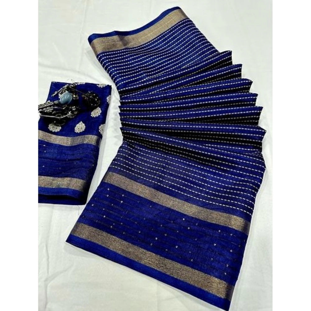 Amfyn Women's Dola Silk Printed Saree With Unstitched Blouse (Navy Blue, 5-5 Mtrs)