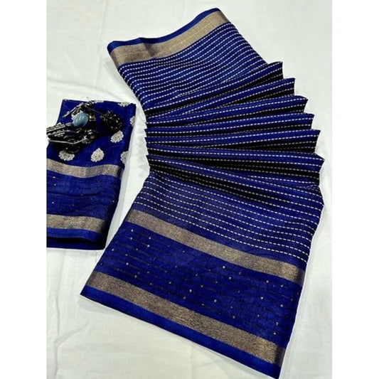 Amfyn Women's Dola Silk Printed Saree With Unstitched Blouse (Navy Blue, 5-5 Mtrs)