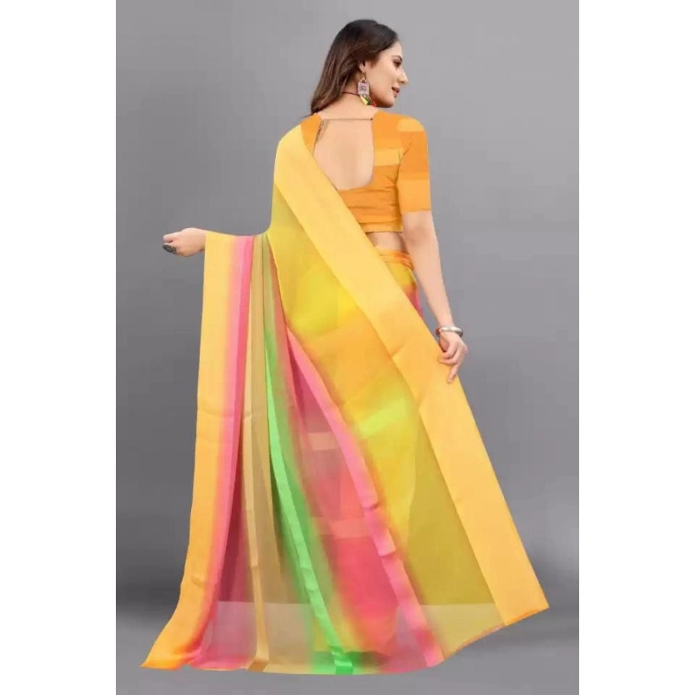 Amfyn Women's Sattin Patta Printed Saree With Unstitched Blouse (Orange, 5-5 Mtrs)