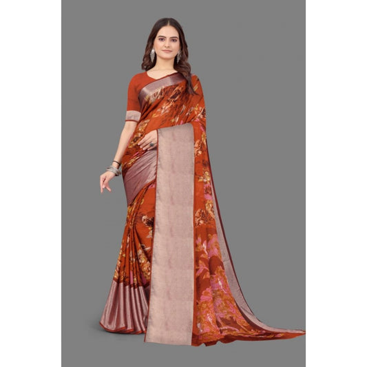 Amfyn Women's Chiffon Printed Saree With Unstitched Blouse (Red, 5-5 Mtrs)