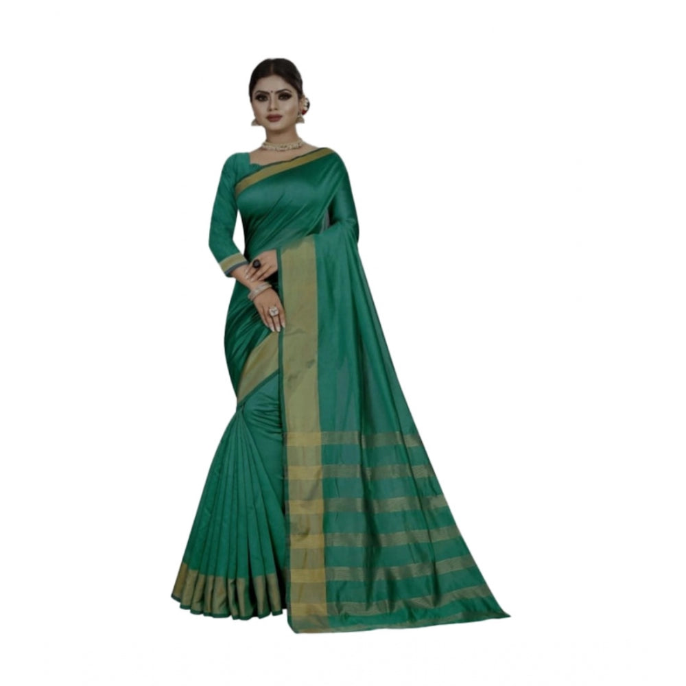 Amfyn Women's Cotton Woven Saree With Unstitched Blouse (Light Green, 5-5 Mtrs)