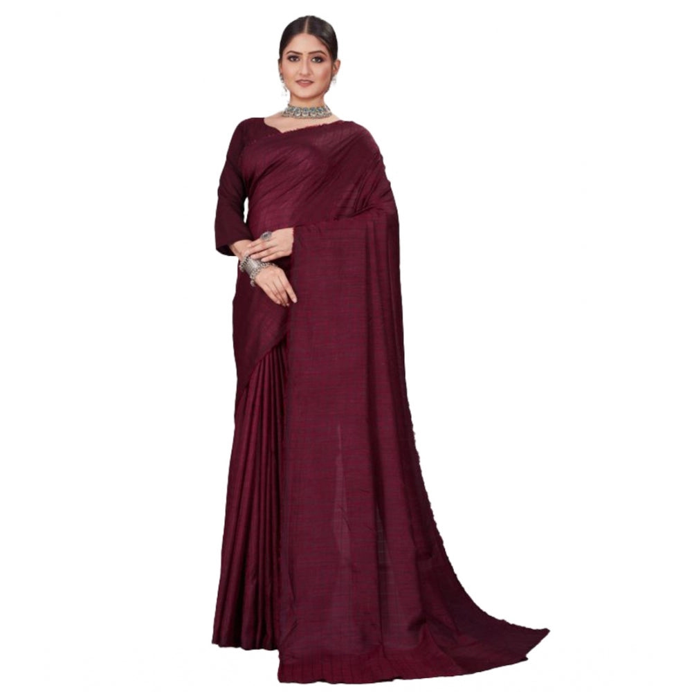 Amfyn Women's Vichitra Checked Saree With Unstitched Blouse (Maroon, 5-5 Mtrs)