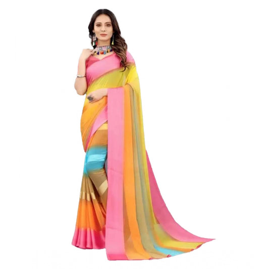 Amfyn Women's Sattin Patta Printed Saree With Unstitched Blouse (Pink, 5-5 Mtrs)