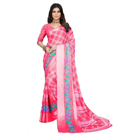 Amfyn Women's Moss Chiffon Printed Saree With Unstitched Blouse (Rani, 5-5 Mtrs)