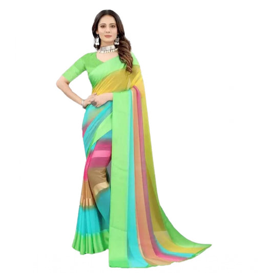 Amfyn Women's Sattin Patta Printed Saree With Unstitched Blouse (Green, 5-5 Mtrs)