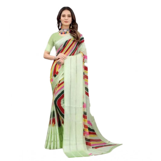 Amfyn Women's Sattin Patta Striped Saree With Unstitched Blouse (Green, 5-5 Mtrs)