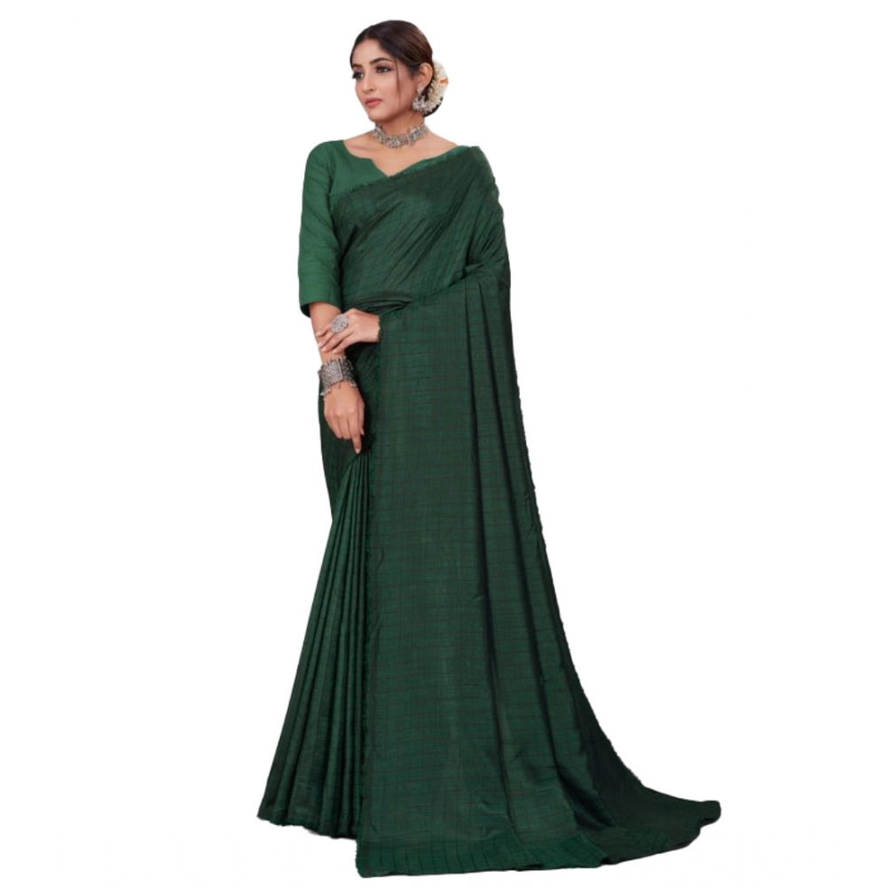 Amfyn Women's Vichitra Checked Saree With Unstitched Blouse (Green, 5-5 Mtrs)