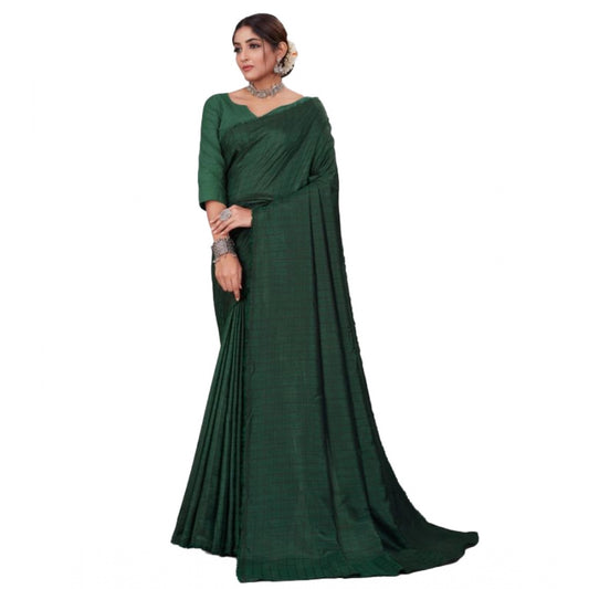 Amfyn Women's Vichitra Checked Saree With Unstitched Blouse (Green, 5-5 Mtrs)