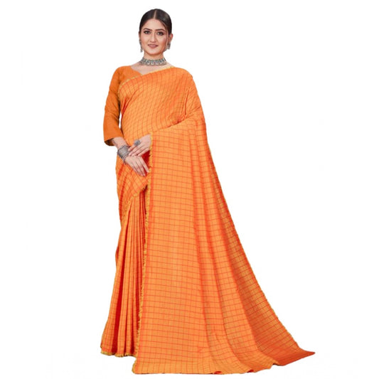 Amfyn Women's Vichitra Checked Saree With Unstitched Blouse (Orange, 5-5 Mtrs)