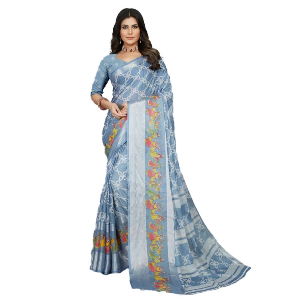 Amfyn Women's Moss Chiffon Printed Saree With Unstitched Blouse (Grey, 5-5 Mtrs)