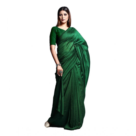 Amfyn Women's Vichitra Solid Saree With Unstitched Blouse (Green, 5-5 Mtrs)