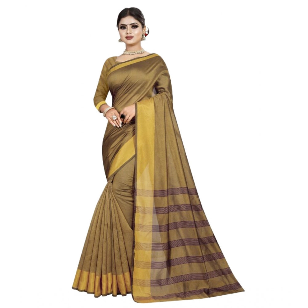 Amfyn Women's Cotton Woven Saree With Unstitched Blouse (Yellow, 5-5 Mtrs)