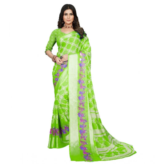 Amfyn Women's Moss Chiffon Printed Saree With Unstitched Blouse (Green, 5-5 Mtrs)