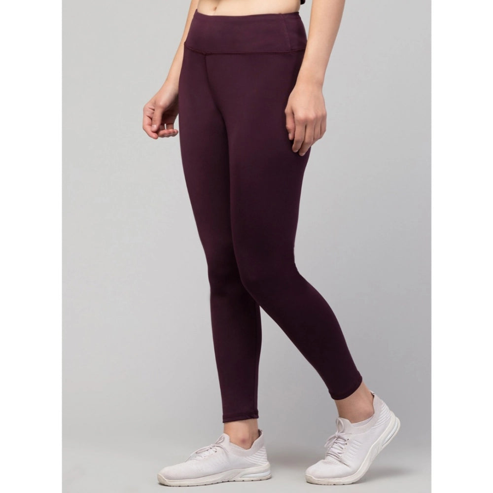 Amfyn Women's Polyester Solid Ankle Length High-Rise Tights (Purple)