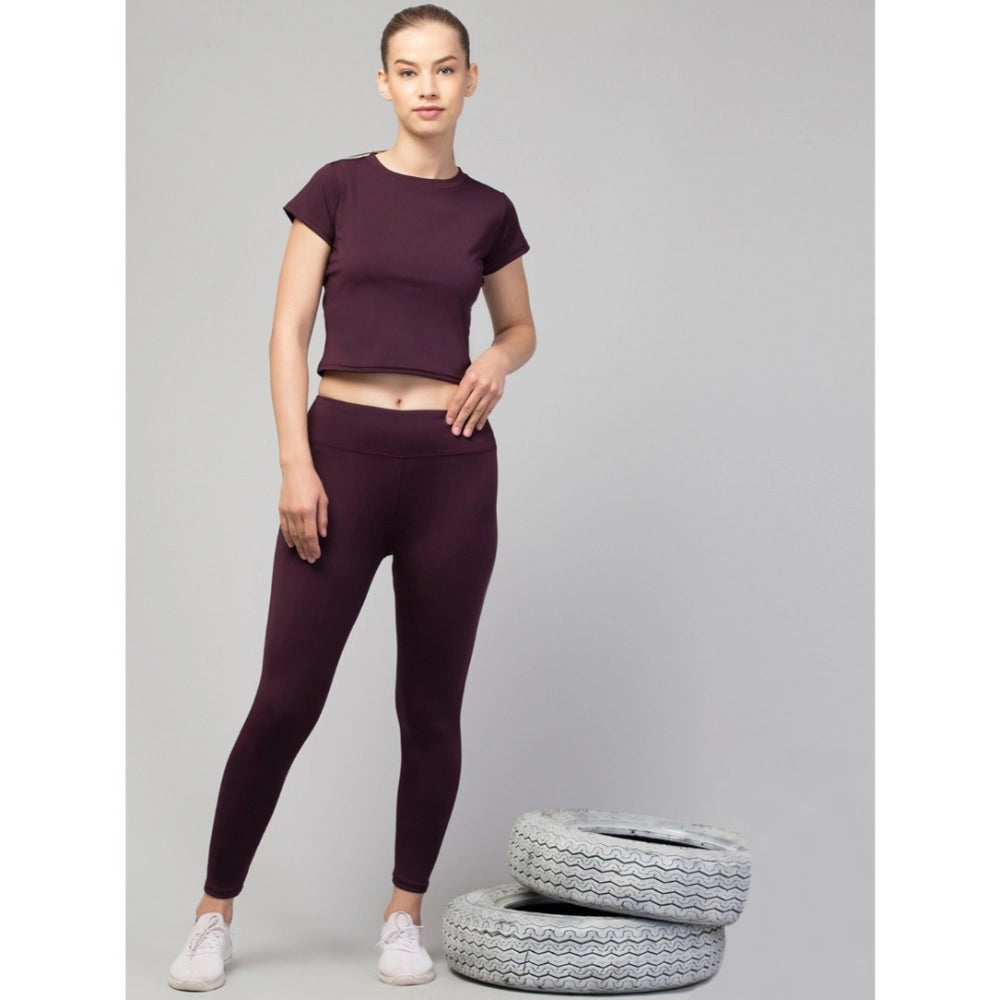 Amfyn Women's Polyester Solid Ankle Length High-Rise Tights (Purple)