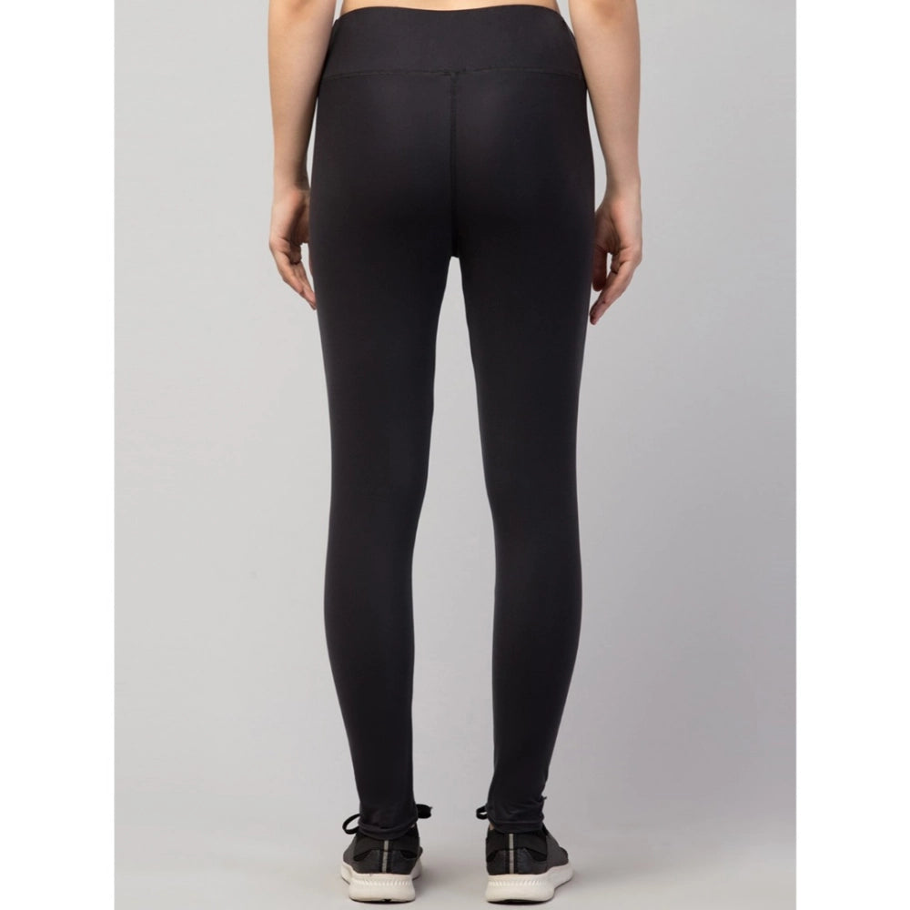 Amfyn Women's Polyester Solid Ankle Length High-Rise Tights (Black)