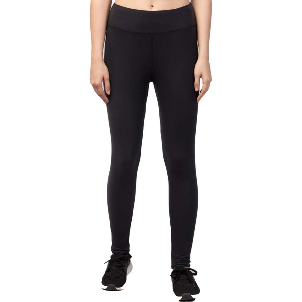 Amfyn Women's Polyester Solid Ankle Length High-Rise Tights (Black)