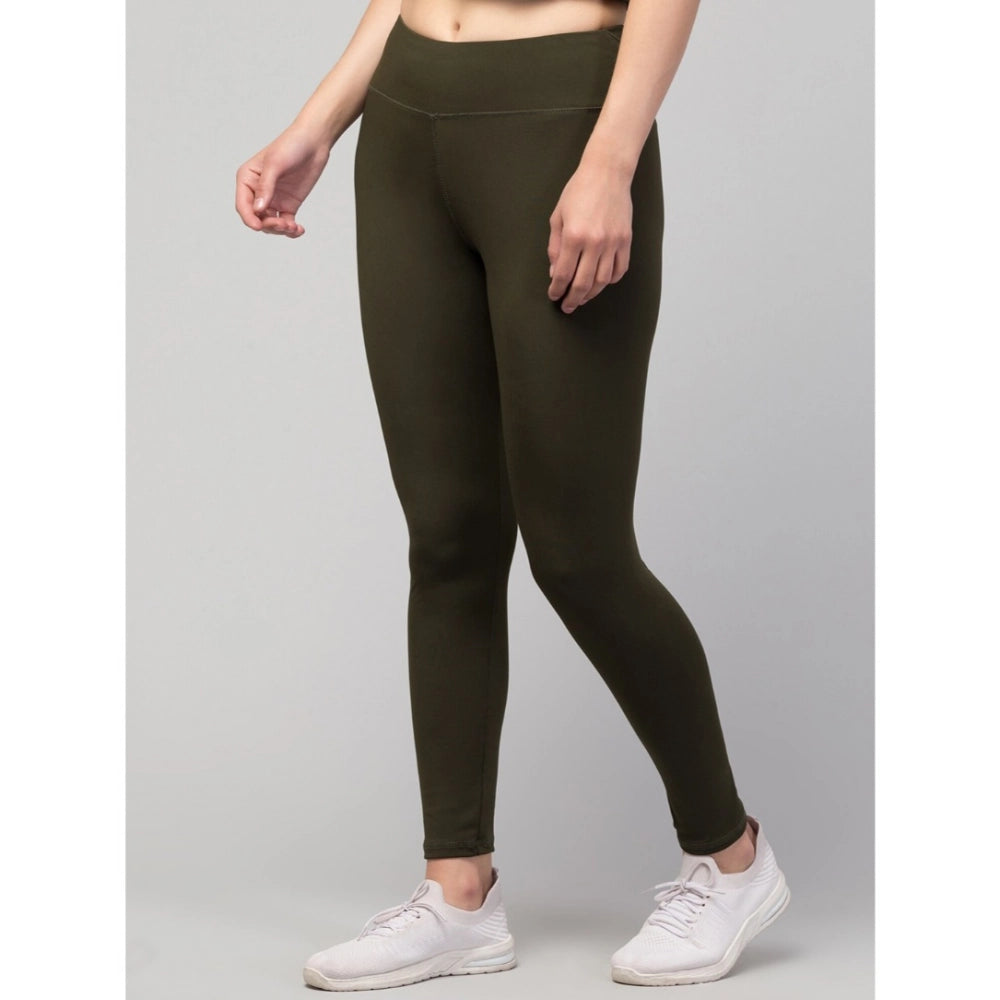 Amfyn Women's Polyester Solid Ankle Length High-Rise Tights (Olive)