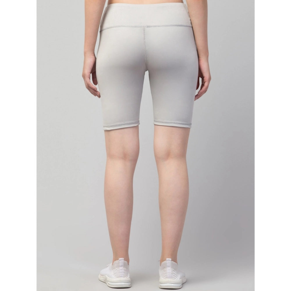 Amfyn Women's Polyester Solid Above Knee High-Rise Shorts (Grey)