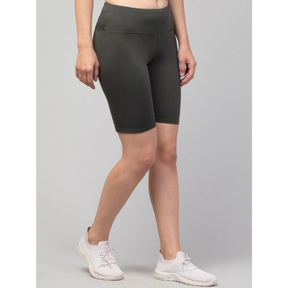 Amfyn Women's Polyester Solid Above Knee High-Rise Shorts (Green)