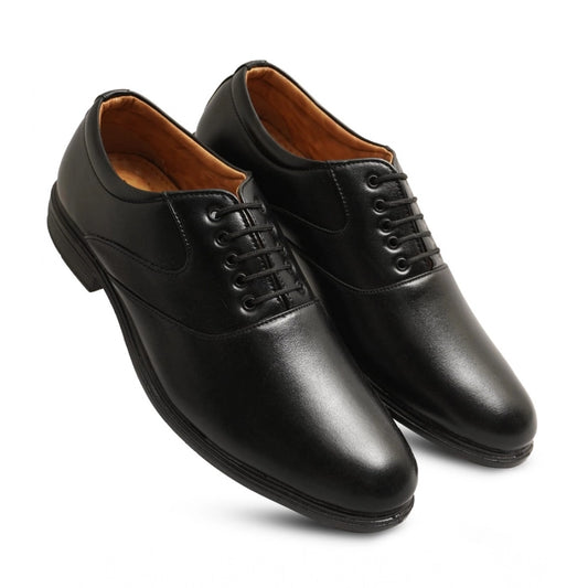 Amfyn Men's Casual Faux Leather Solid Lace-Up Formal Shoes (Black)