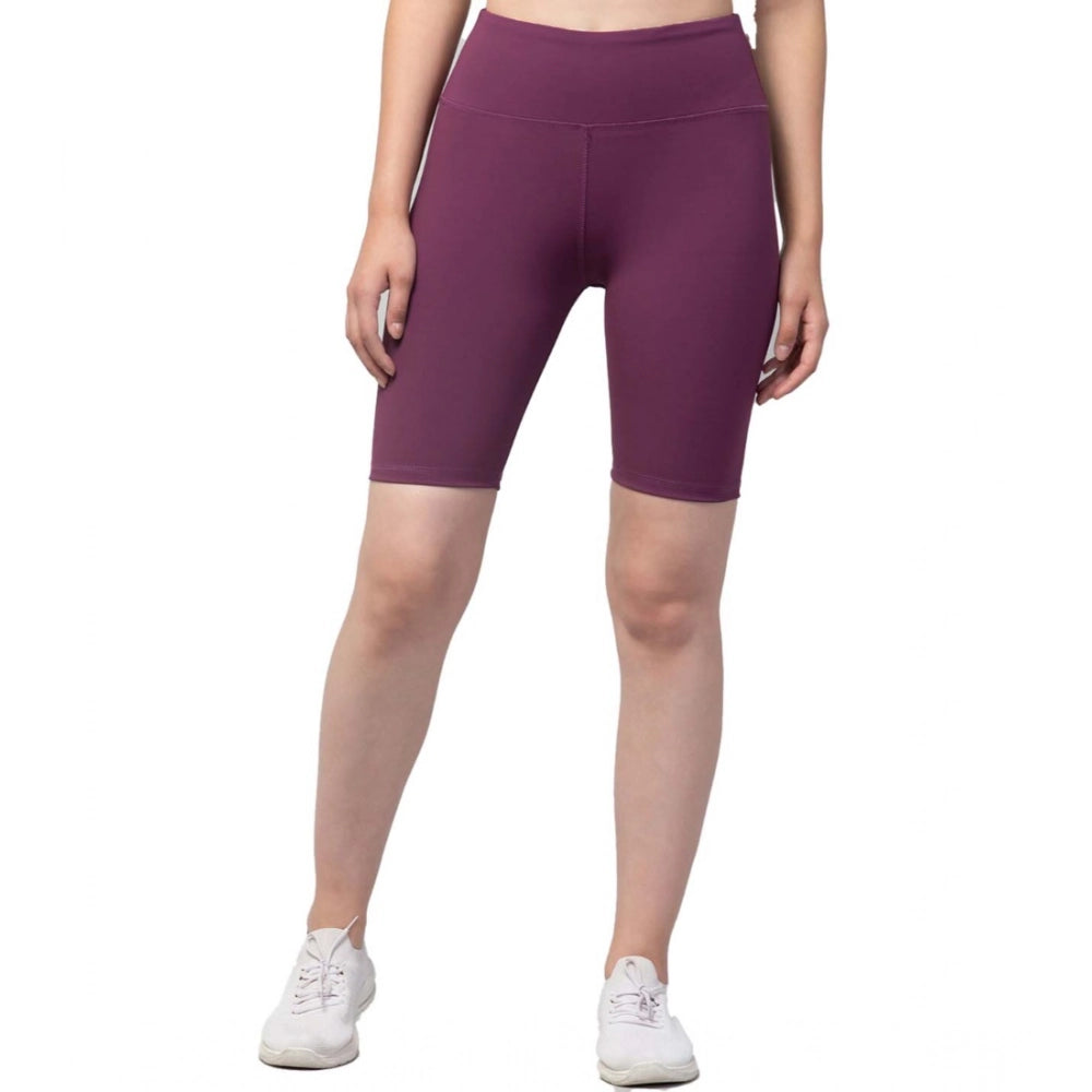 Amfyn Women's Polyester Solid Above Knee High-Rise Shorts (Purple)