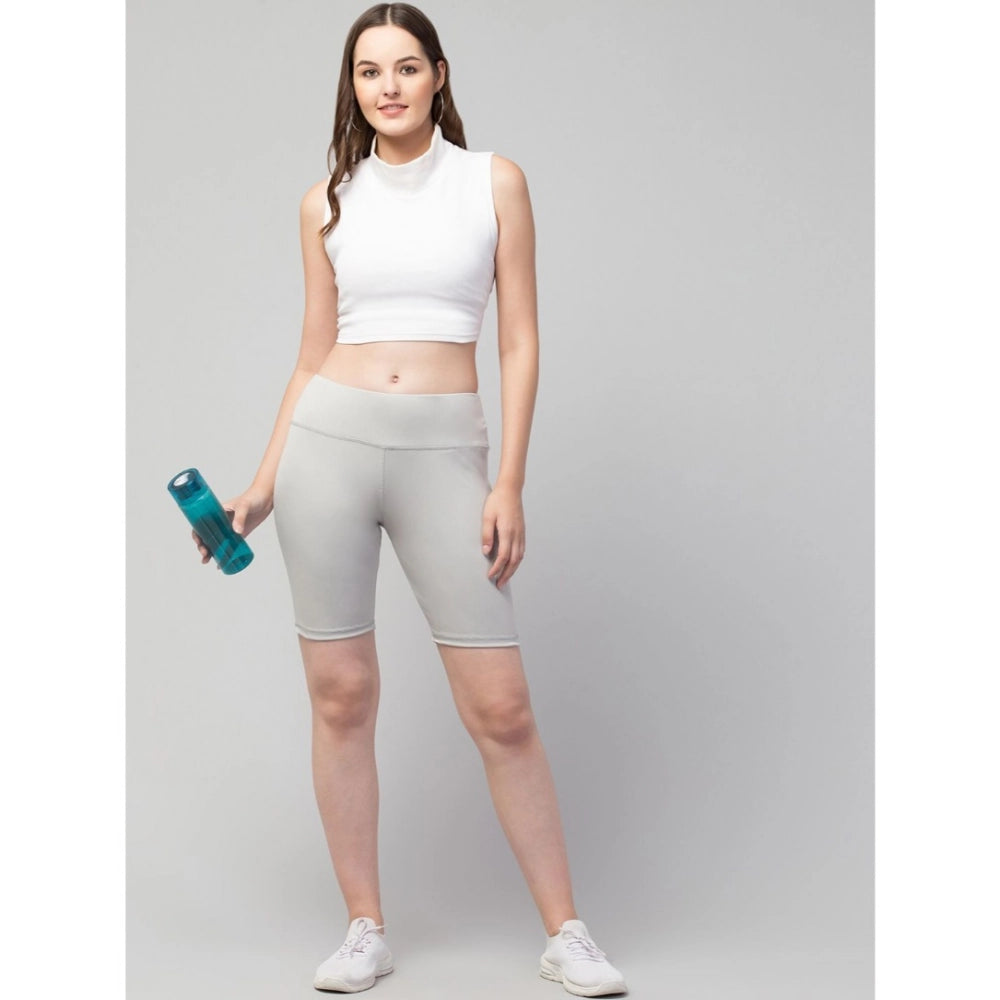 Amfyn Women's Polyester Solid Above Knee High-Rise Shorts (Grey)