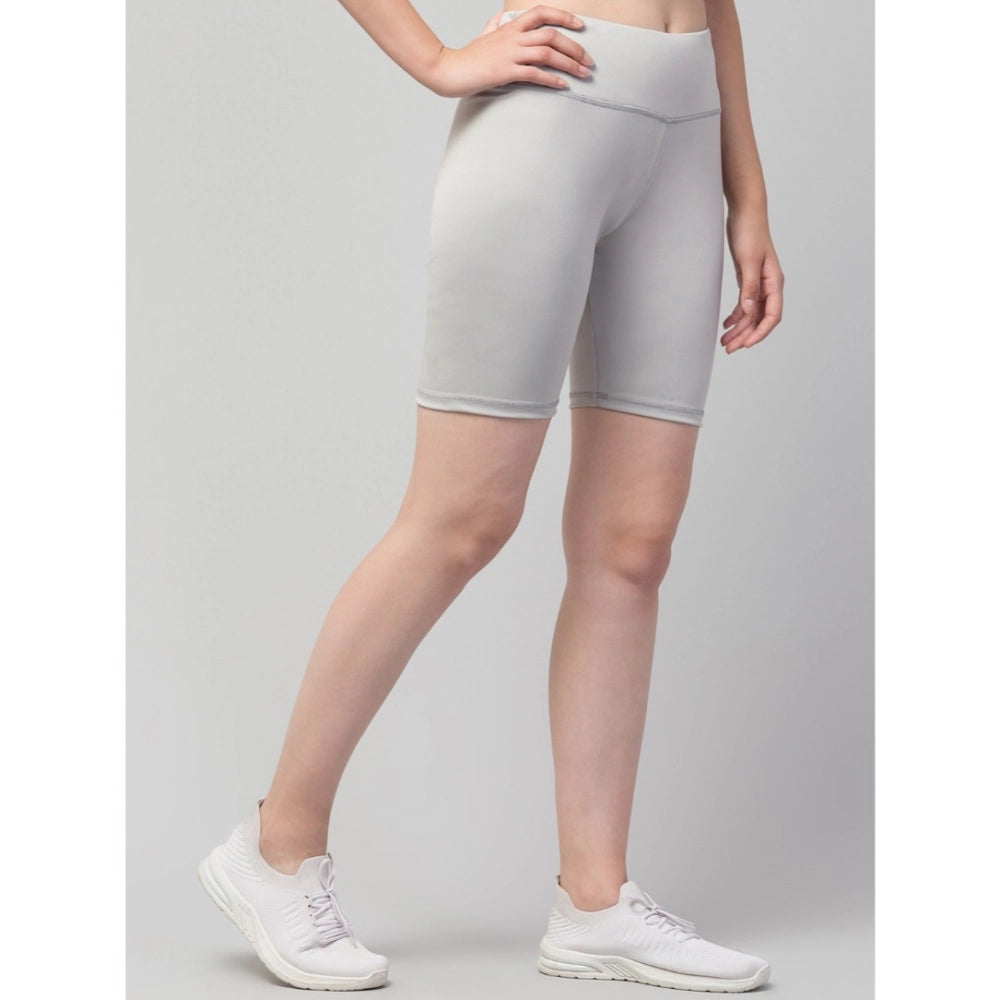 Amfyn Women's Polyester Solid Above Knee High-Rise Shorts (Grey)