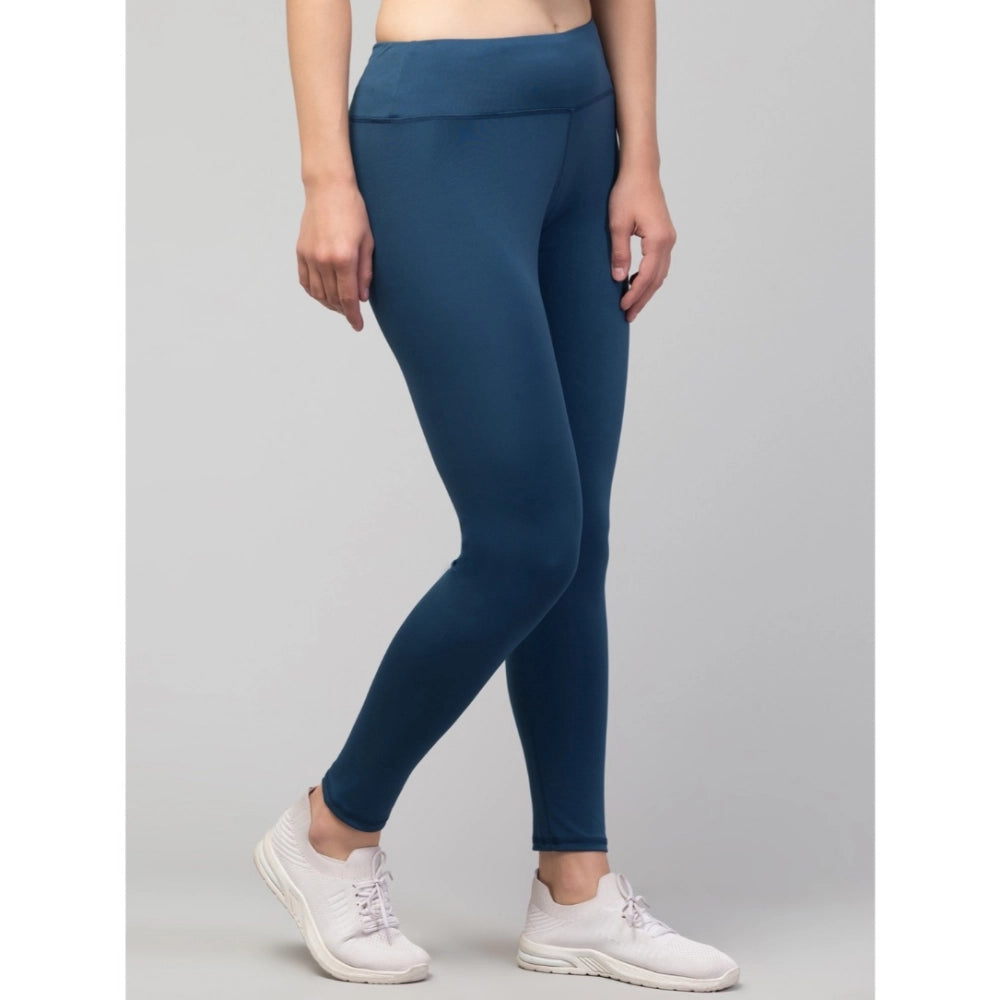 Amfyn Women's Polyester Solid Ankle Length High-Rise Tights (Teal)