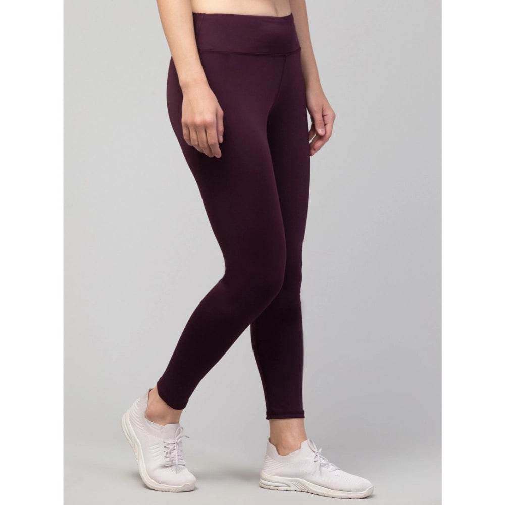 Amfyn Women's Polyester Solid Ankle Length High-Rise Tights (Purple)