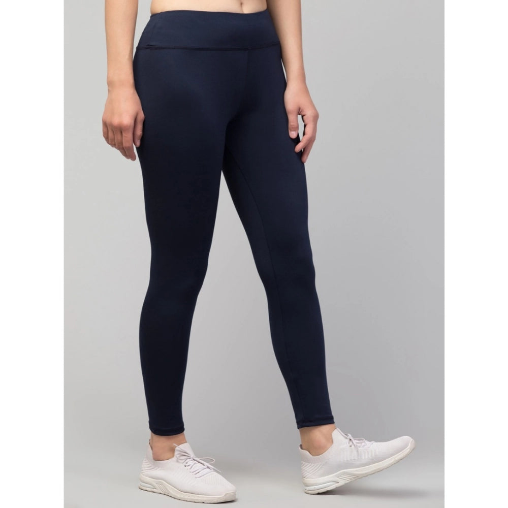 Amfyn Women's Polyester Solid Ankle Length High-Rise Tights (Navy)