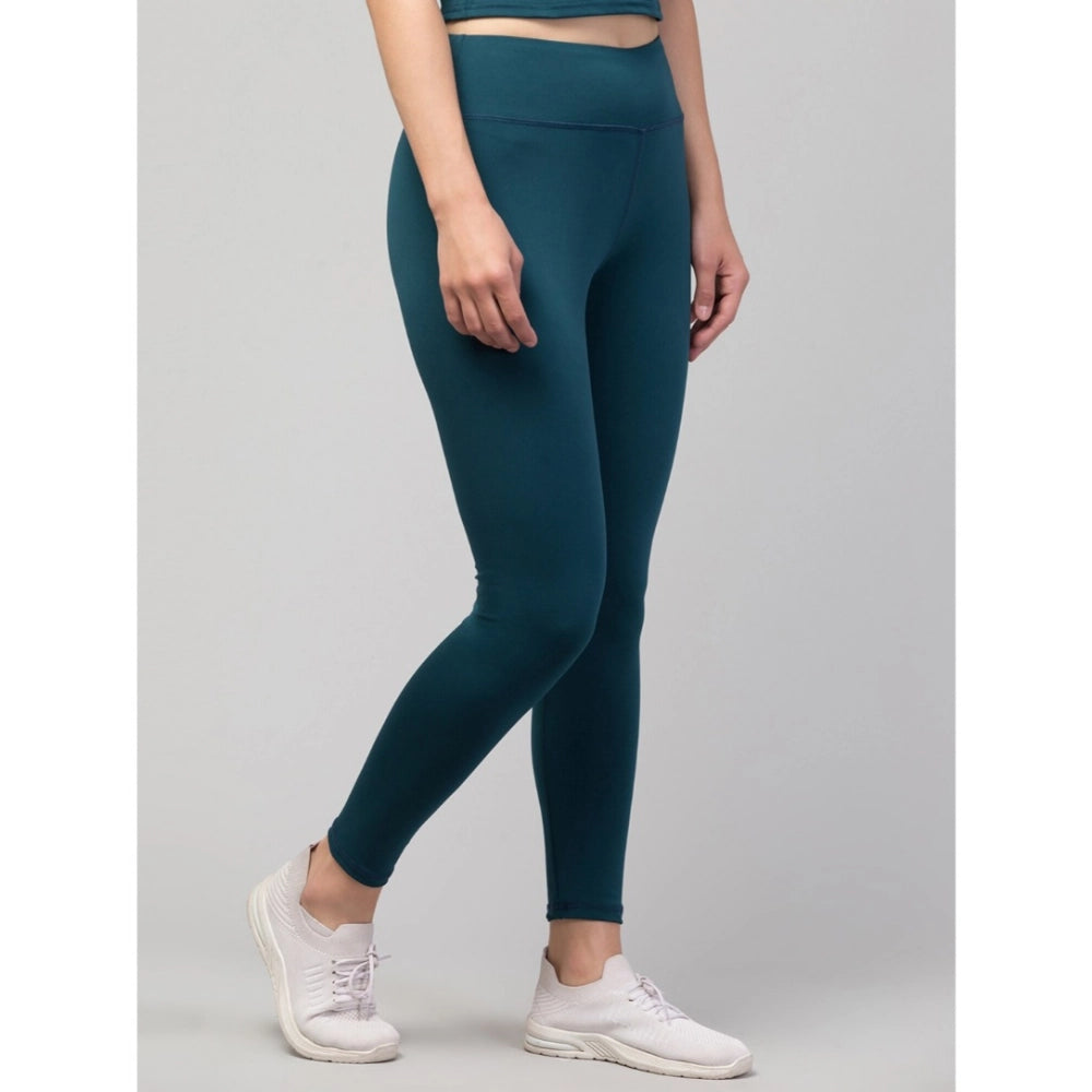 Amfyn Women's Polyester Solid Ankle Length High-Rise Tights (Green)