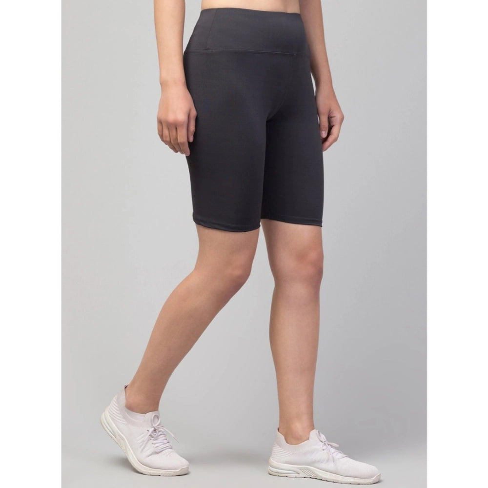 Amfyn Women's Polyester Solid Above Knee High-Rise Shorts (Grey)