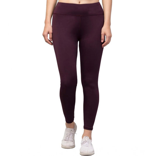 Amfyn Women's Polyester Solid Ankle Length High-Rise Tights (Purple)