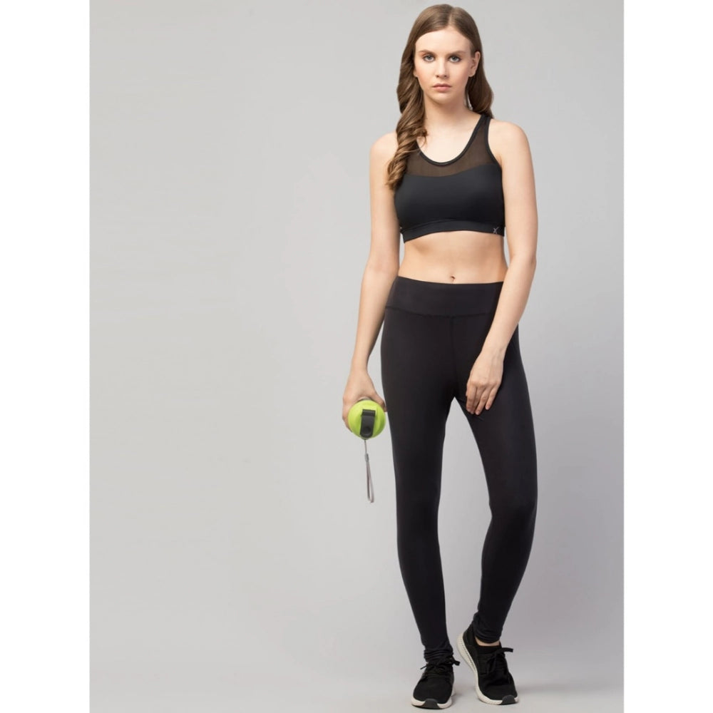 Amfyn Women's Polyester Solid Ankle Length High-Rise Tights (Black)