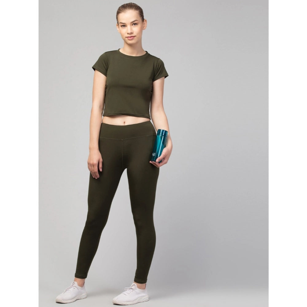 Amfyn Women's Polyester Solid Ankle Length High-Rise Tights (Olive)