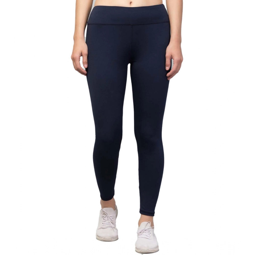 Amfyn Women's Polyester Solid Ankle Length High-Rise Tights (Navy)