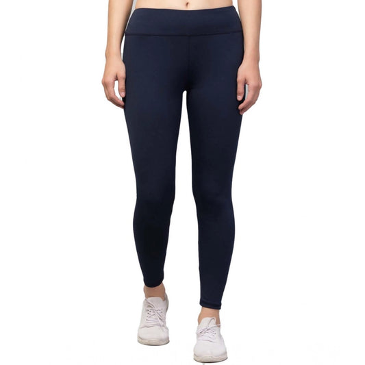 Amfyn Women's Polyester Solid Ankle Length High-Rise Tights (Navy)