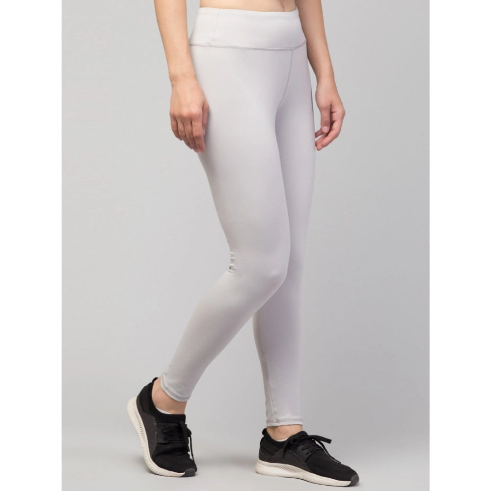 Amfyn Women's Polyester Solid Ankle Length High-Rise Tights (Light Grey)
