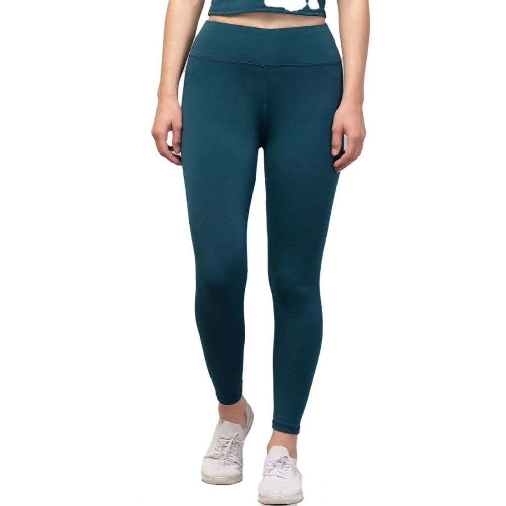 Amfyn Women's Polyester Solid Ankle Length High-Rise Tights (Green)