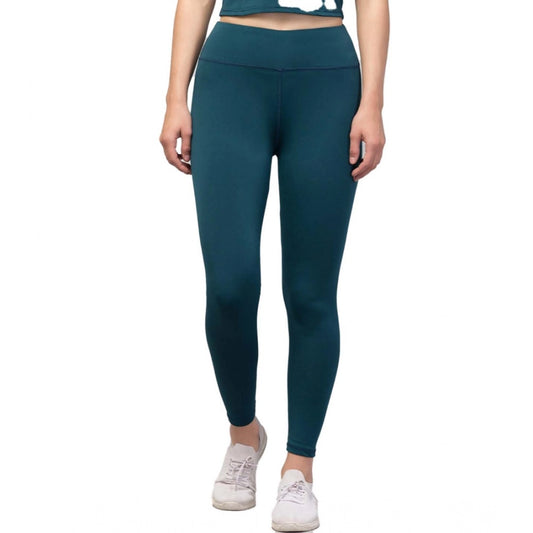 Amfyn Women's Polyester Solid Ankle Length High-Rise Tights (Green)